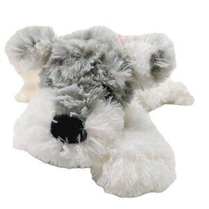 Schnauzer Puppy Dog Plush Gray White Stuffed Animal Pink Heart Bow Valentines